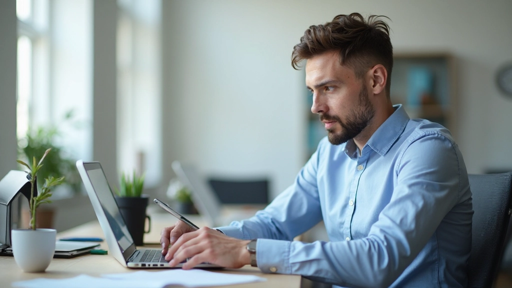 Profesionálna osoba pracujúca s emailovou korešpondenciou na počítači v kancelárii