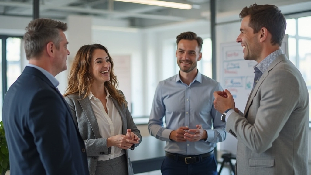 Medzinárodný tím diskutuje a spolupracuje pri projekte v tímovej miestnosti