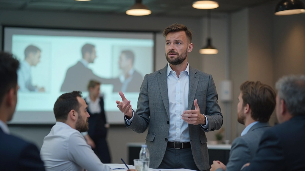 Profesionálna osoba prezentujúca medzinárodným kolegom v modernej konferenčnej miestnosti