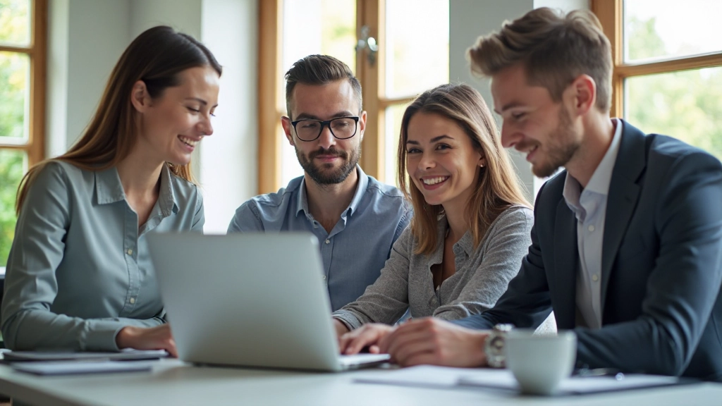 Diverse business team collaborating on project with positive body language