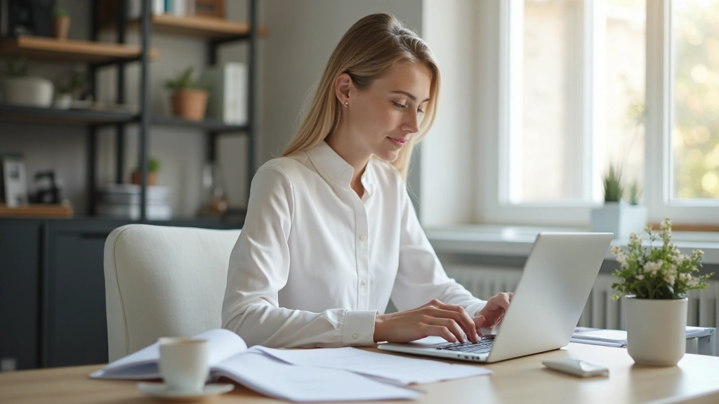 Pracovník píše profesionálny email na noteboku v tichej kancelárskej časti